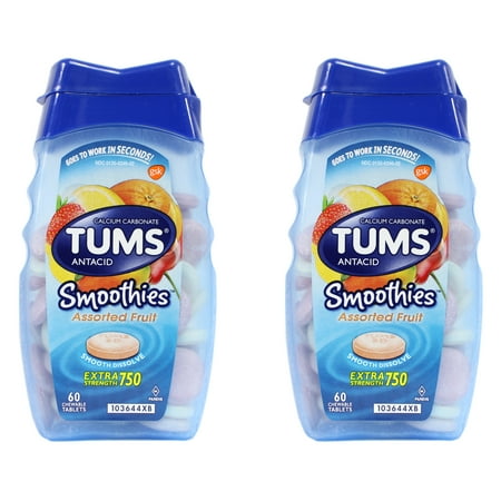 2 Pack - TUMS Smoothies Antacid/Calcium Supplement, Assorted Fruit, 60 Each