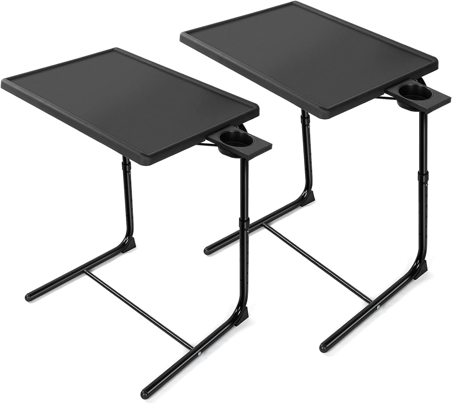 Adjustable Black Folding TV Tray Table Set with Cup Holder, 2 Pack