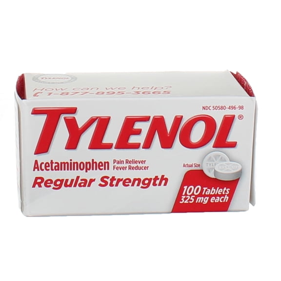 2 Pack - TYLENOL Regular Strength Tablets 100 Tablets