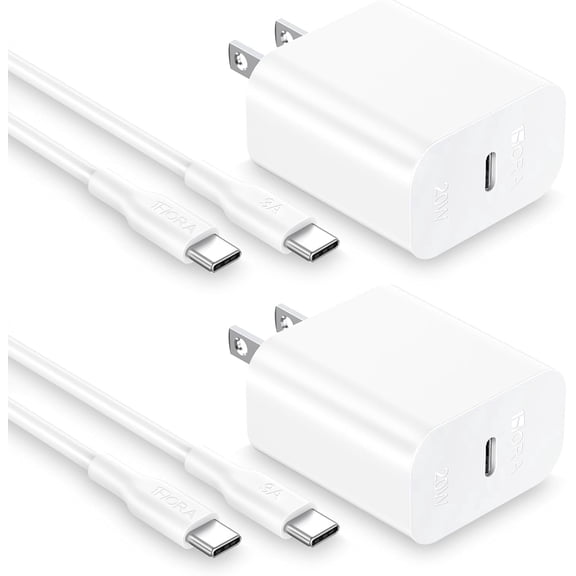 2-Pack TYPPKMM 20W USB-C Wall Charger Power Adapter Compatible with iPhone SE/11/12/13/14, Universa