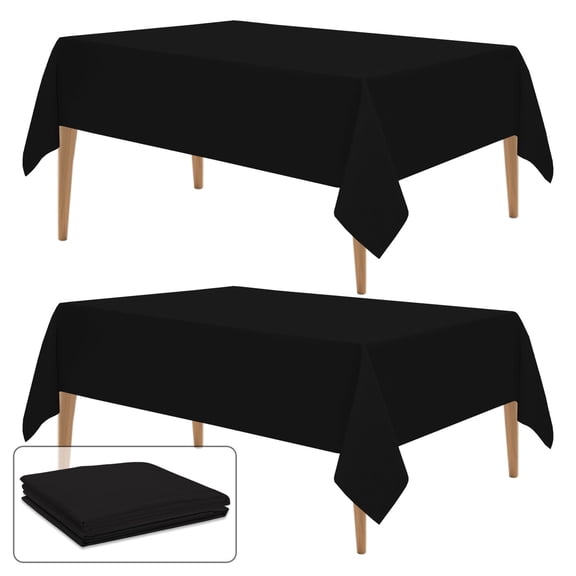 WIGENIUS Faux Linen Black Table Cloth Rectangle 60x102 inches Waterproof Tablecloths for 6 ft Table - Polyester Black TableCloth for Wedding Party