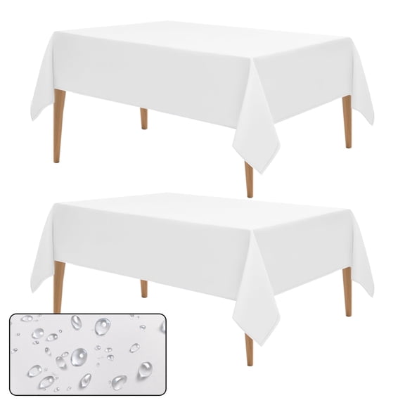 WIGENIUS Faux Linen White Table Cloth Rectangle 60 inch x 102 inch Waterproof Tablecloths Fit 6ft Table Resuable Polyester Tablecloth for Wedding Party