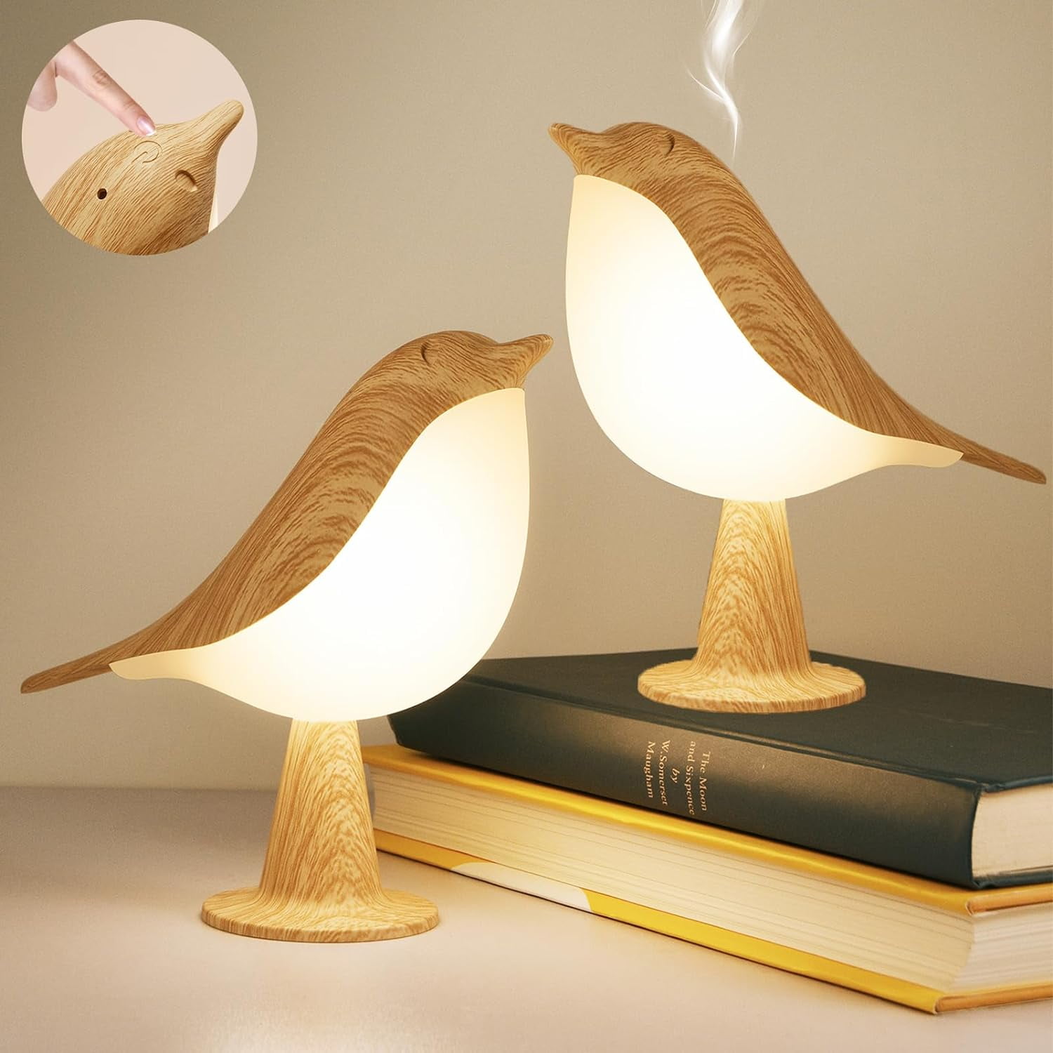 2 Pack Table Lamp, Touch Control Bird Lamps, Bedside Lamp, Brid Night Light, Cordless Small Desk Lamps Battery Operated Nightstand Lamp, 3-Way Dimmable Light, Rechargeable Decorative Desk Lamp
