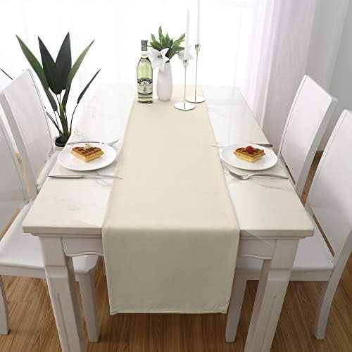 2 Pack Table Runner 14 x 108 Inch Long Table Cloth Table Runners for Wedding Engagement Banquet Graduations Birthday Party Decorations Beige