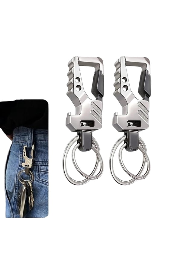 2 Pack Tactical Carabiner Keychain, Heavy Duty Zinc Alloy Key Holder with Bottle Opener, EDC Key Ring Clip for Outdoor, Travel, Car Keys