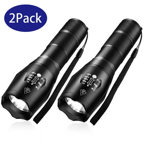 2 Pack Tactical Flashlight Torch, Military Grade 5 Modes XML T6 3000 Lumens Tactical Led Waterproof Handheld Flashlight for Camping Biking Hiking Outdoor Home Emergency