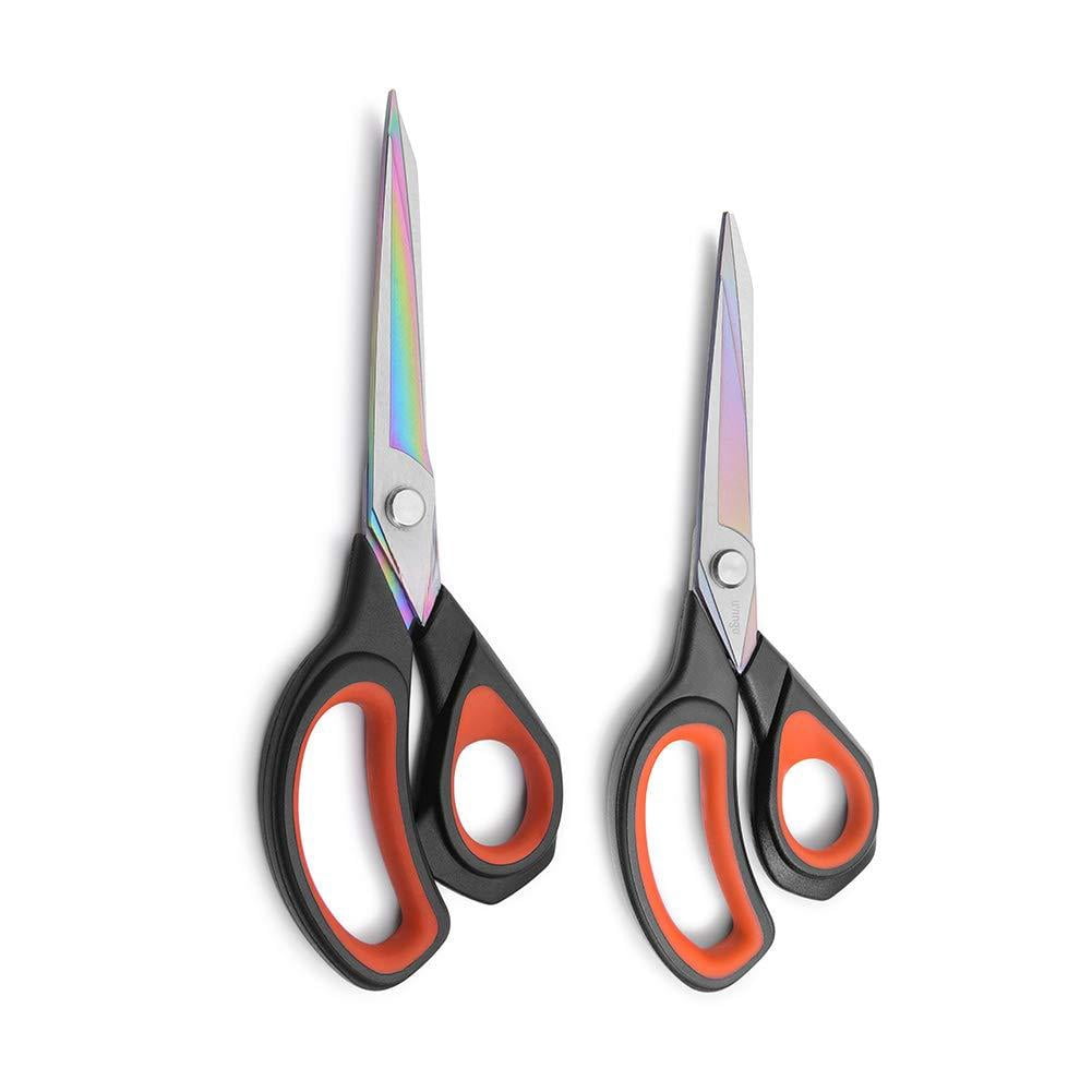 2 Pack Tailor Heavy Duty Multi-purpose Titanium Coating Forged Stainless Steel Sewing Fabric Leather Dressmaking Comfort Grip Shears Professional Crafting (8.5 & 9.5inch)