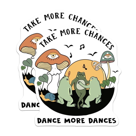 (2 Pack) Take More Chances Magnets - Dance More Dances - Mushroom Frog Decorative Magnets - 5" On Longest Side - for Cars, Fridges, Toolboxes - Made in USA - MAG5900