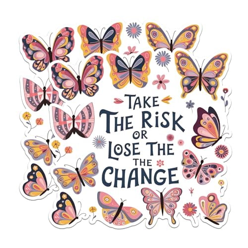 (2 Pack) Take The Risk Magnets - Inspirational Quote Magnets - Butterfly Themed Fridge Magnets- 5" On Longest Side - for Fridges, Toolboxes, Cars - Made in USA - MAG2578