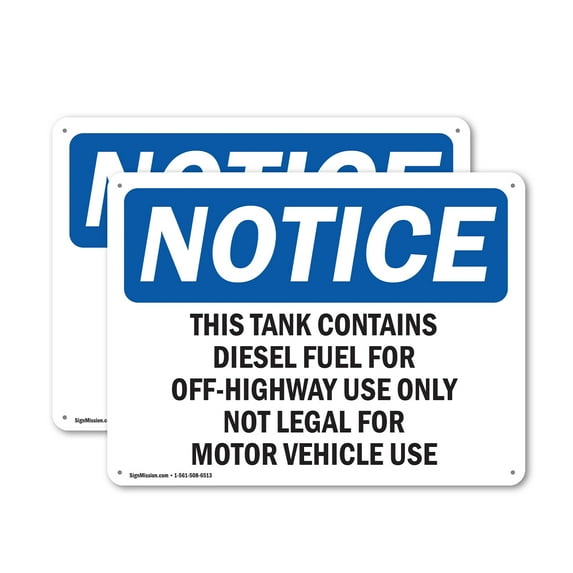 (2 Pack) This Tank Contains Diesel Fuel For Off-Highway OSHA Notice Sign 24 Inch X 18 Inch Plastic Sign, Weather Resistant, UV Protected for Workplace, Business, and Construction Site,