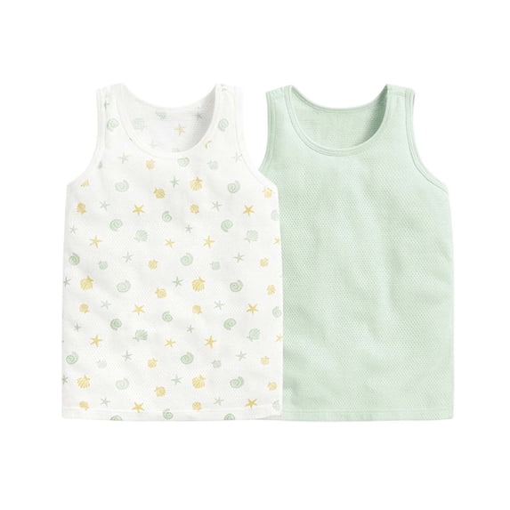 2 Pack Tank Tops for Toddlers Kids Soft Sleeveless Cotton Crewneck Basic Tees Boys Girls Summer Tanks 1-12Y (3-4T, White/Green)