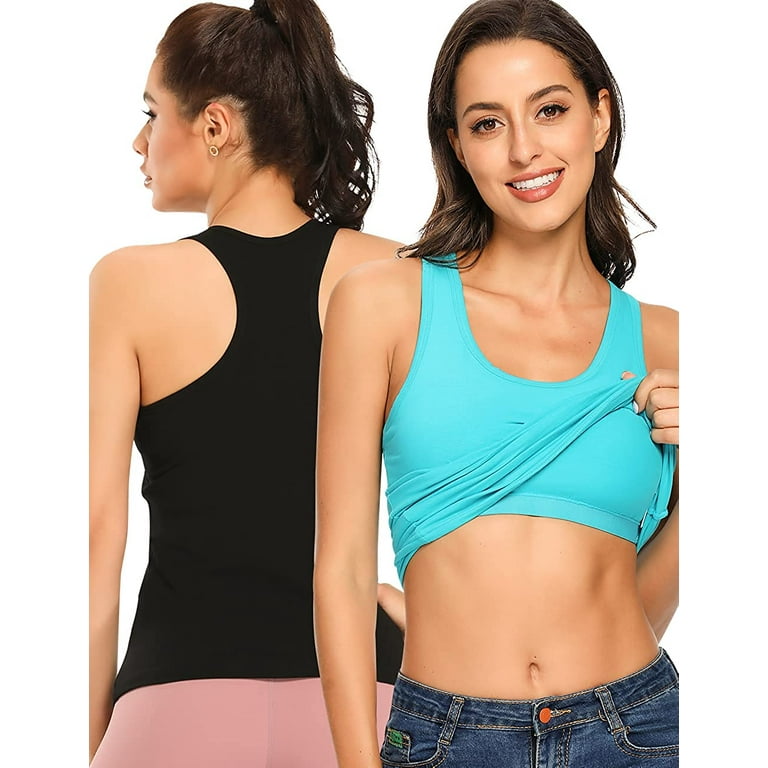 2 Pack Tank Tops for Women Camisole with Shelf Bra Raceback Cami Sleeveless  Top for Yoga Sleeping Layering