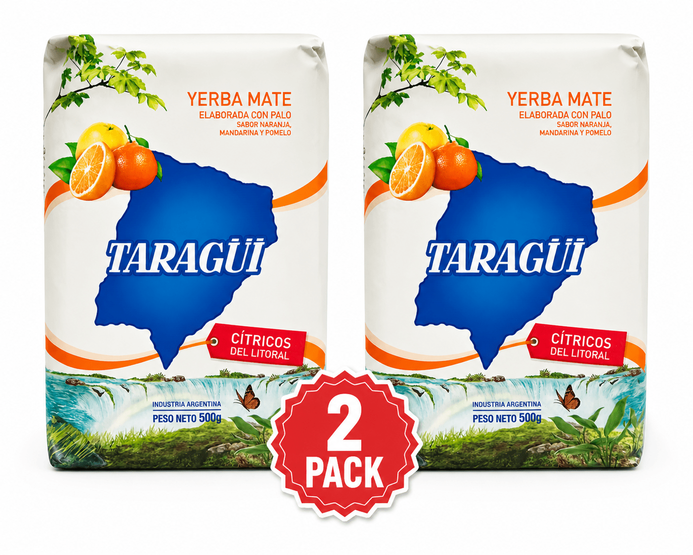 2 Pack Taragui Yerba Mate Citricos del Litoral with Orange, Lemon and Grapefruit Peel- Taragui Citrics- Loose Leaf- Energy Booster-  500-Gram/1.1lb each