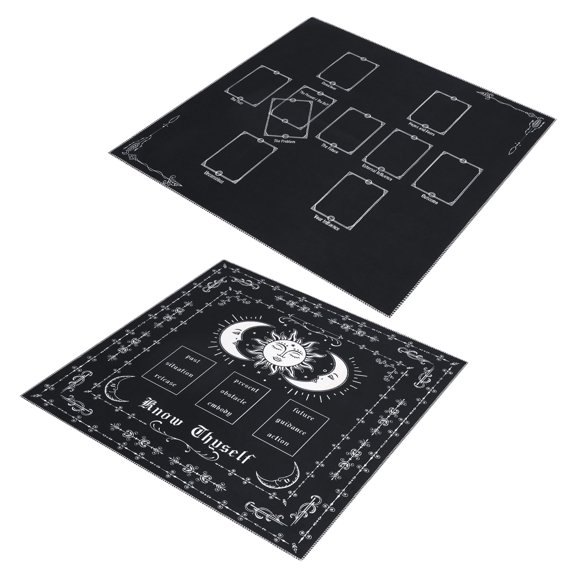 2 Pack Tarot Cloth Mystic Pattern Soft Polyester Square Divination Table Mat for Card Reading and Table Decor