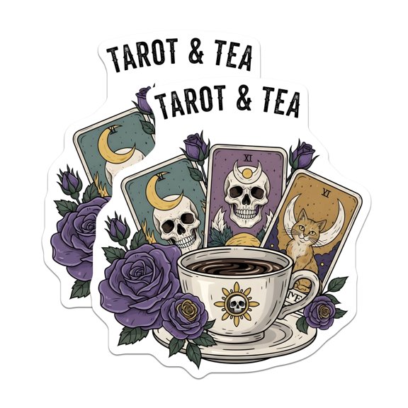(2 Pack) Tarot and Tea Magnets - Witchy Home Decor - Mystical Art for Fridge - 5" On Longest Side - Premium Magnet - for Cars, Refrigerators, Toolboxes, Lockers - Made in USA - MAG18137