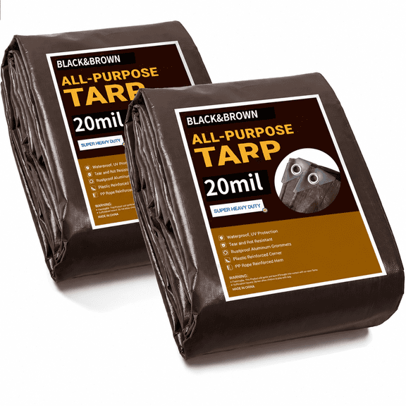 2 Pack Tarp ,20Mil Brown/Black Waterproof Tarp
