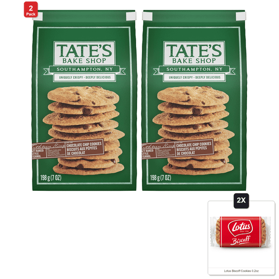2 Pack | Tates Bake Shop Chocolate Chip Cookies, 198 Gr & 2x Lotus Biscoff Cookies 0.2oz