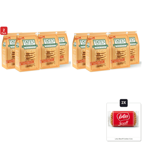 2 Pack | Tates Bake Shop Orange And Cream Cookies With White Chocolate Chips, Limited Edition, 4-6.5 Oz Bags & 2x Lotus Biscoff Cookies 0.2oz