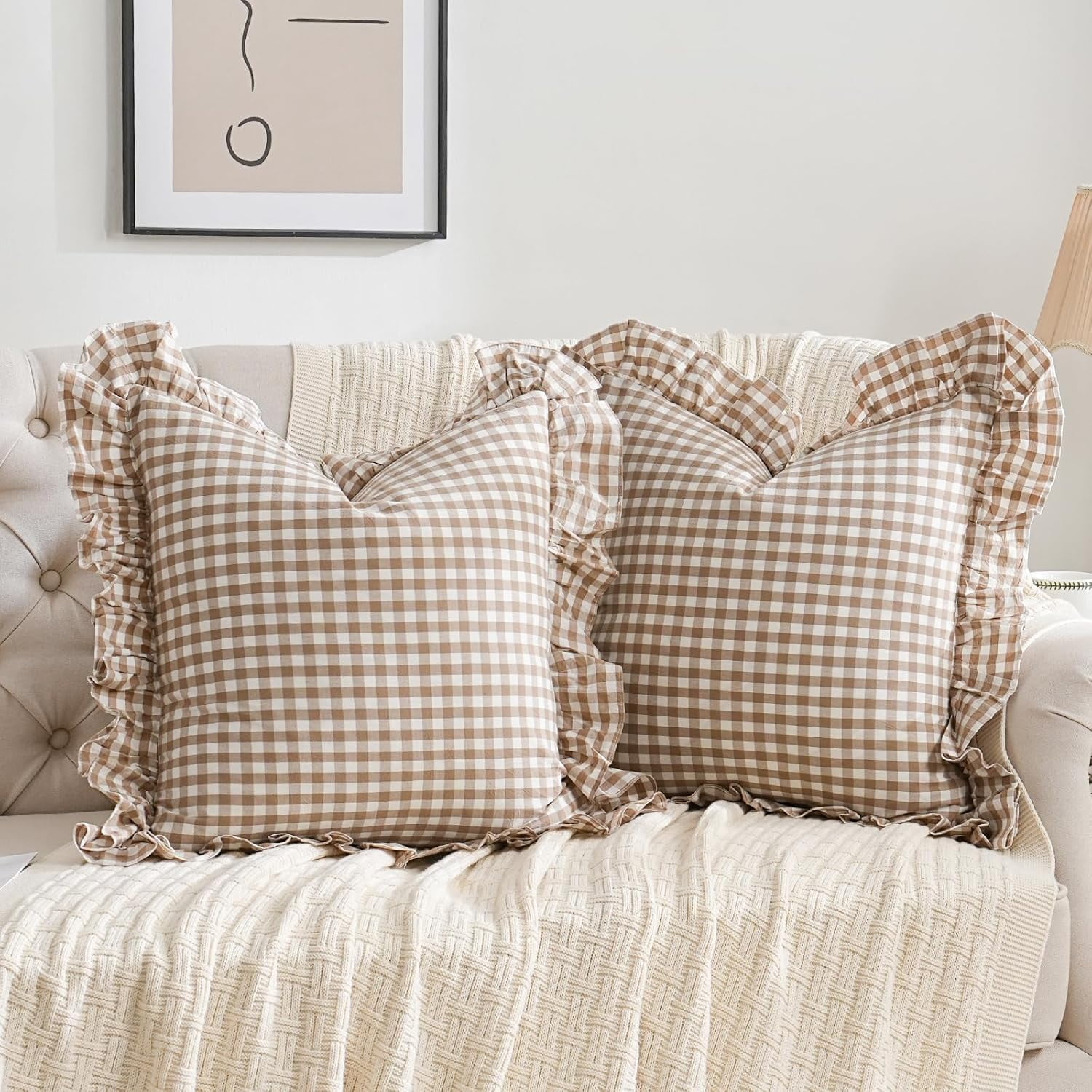 2 Pack Taupe/Brown Plaid Ruffle Throw Pillow Covers Farmhouse Checkered Chic Washed Cotton Pillowcases Gingham Pillow Shams for Bed, Sofa, Living Room-20"x20" Brown - Walmart.com