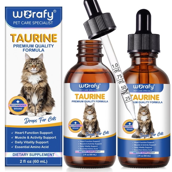 2-Pack Taurine Drops for Cats, Liquid Taurine Supplement for Cats Vision, Eyesight, Heart, Muscle Support, with Essential Amino Acid