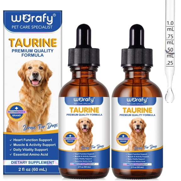 2-Pack Taurine Drops for Dogs, Liquid Taurine Supplement for Dogs Vision, Eyesight, Heart, Muscle Support, with Essential Amino Acid