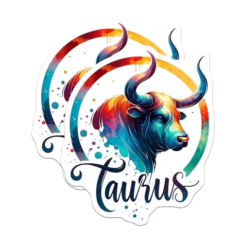 (2 Pack) Taurus Astrology Magnets - Zodiac Sign Decor - Colorful Bull Art - 5" On Longest Side - for Cars, Fridges, Toolboxes - Made in USA - MAG6524
