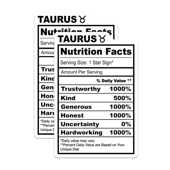 (2 Pack) Taurus Zodiac Magnets - Nutrition Facts - Astrology Sign Decor - 5" On Longest Side - Premium Magnet - for Cars, Refrigerators, Toolboxes, Lockers - Made in USA - MAG16197