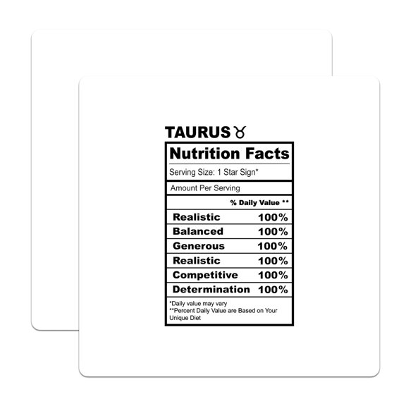 (2 Pack) Taurus Zodiac Stickers - Astrology Sign Decals - Nutrition Facts Label Style - 5" On Longest Side - Sticks to Smooth Flat Surfaces - Made in USA - BMCS14926