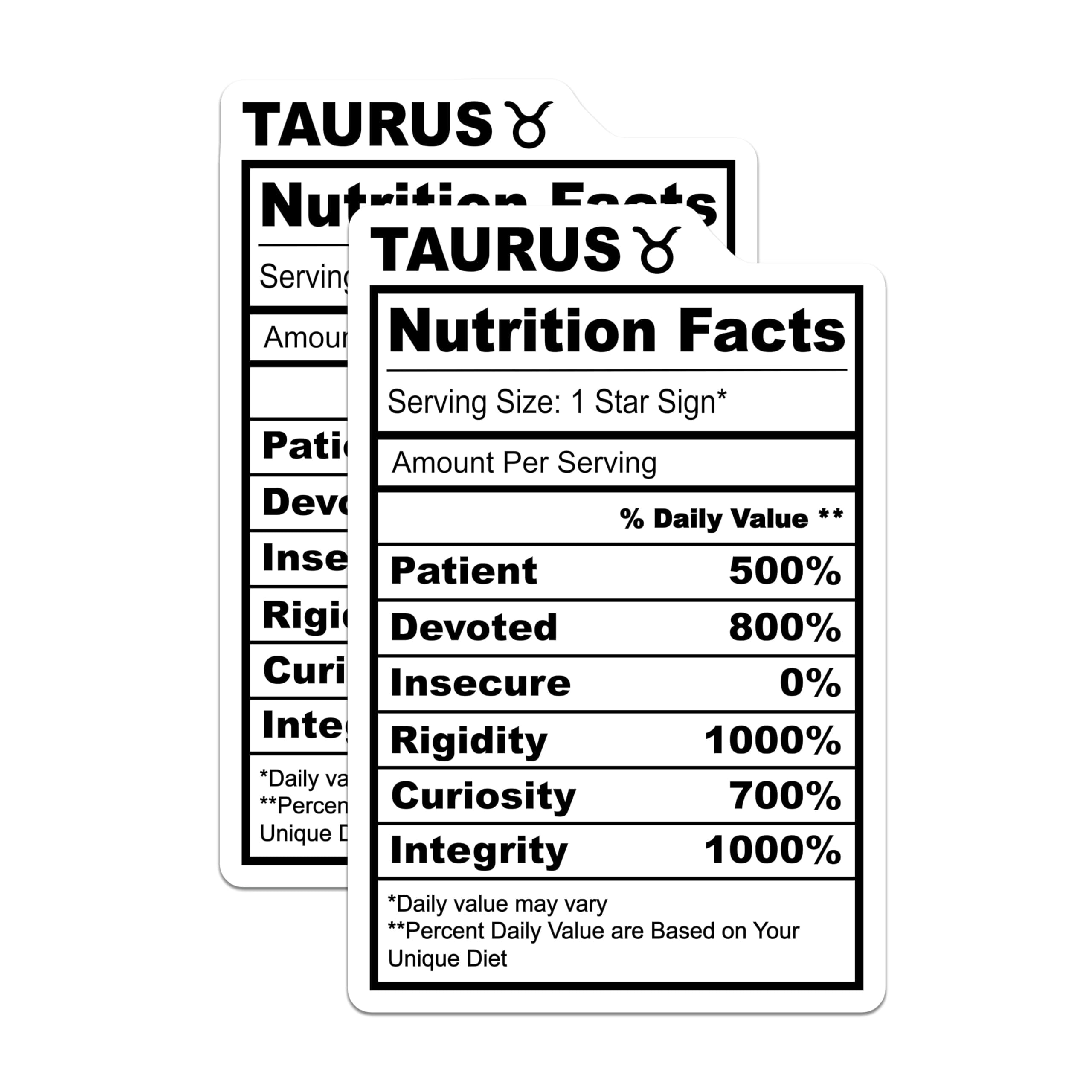 (2 Pack) Taurus Zodiac Stickers - Nutrition Facts Label - Star Sign ...