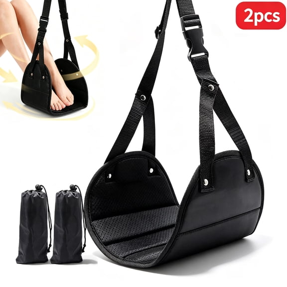 2 Pack USIONE Adjustable Memory Foam Footrest, Portable Foot Hammock for Travel, Black
