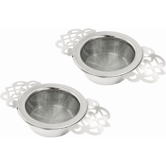 2 Pack Tea Fine Mesh Tea Strainers with Bowl, Stainless Steel Loose Leaf Tea Filter for 2.5-4 Inch Cup Mouth, Silver