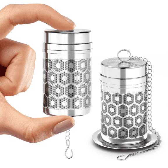 2 Pack Tea Strainers for Loose Tea, Extra Fine Mesh Tea Infuser, 304 Stainless Steel & Updated Slim Threaded Lid, Loose Leaf Tea Steeper for Black Tea, Rooibos, etc
