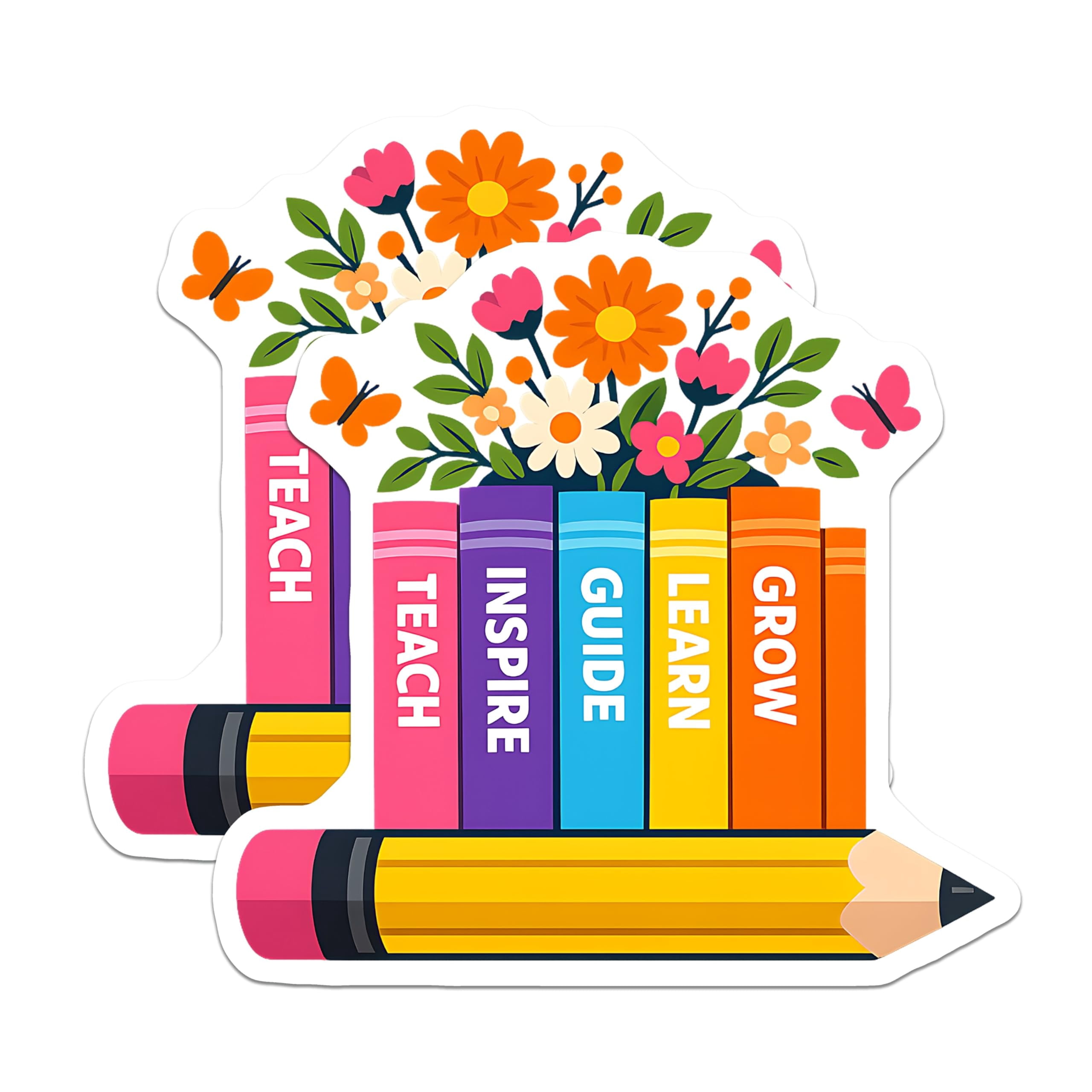 (2 Pack) Teacher Appreciation Stickers - School Books Flowers - Inspire ...