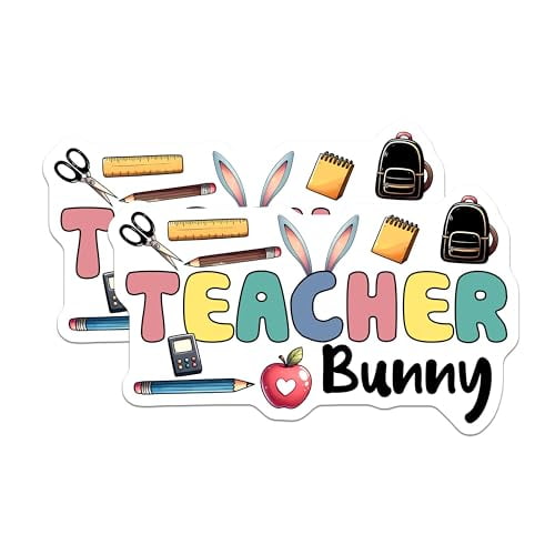 (2 Pack) Teacher Bunny Magnets - Classroom Decor - 5" On Longest Side - for Cars, Fridges, Toolboxes - Made in USA - MAG8150