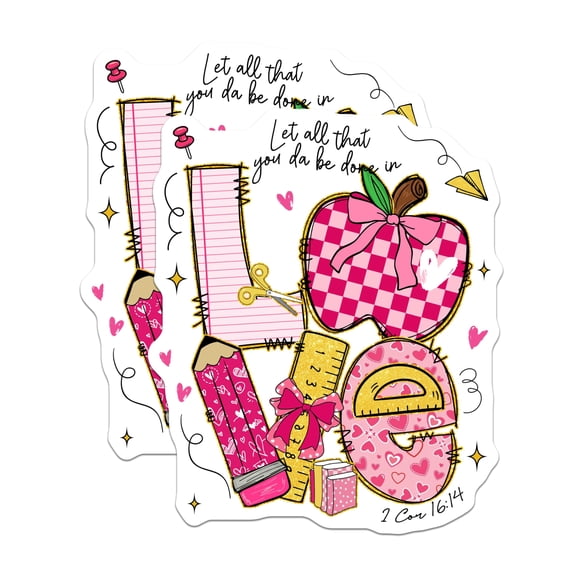(2 Pack) Teacher Love Stickers - School Supplies - Classroom Decor - 5" On Longest Side - Sticks to Smooth Flat Surfaces - Made in USA - BMCS14922