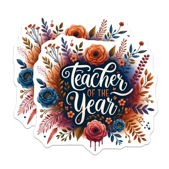 (2 Pack) Teacher of The Year Magnets - Floral Appreciation - Classroom - 5" On Longest Side - for Cars, Fridges, Toolboxes - Made in USA - MAG4423
