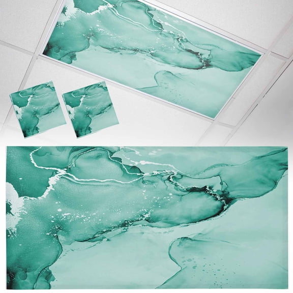 2 Pack Teal Abstract Fluorescent Light Covers for Ceiling Lights Silver Marble Ripples Clouds Luxury Fluid Art Magnetic Ceiling Light Covers Overhead Light Filters for Office Classroom Home