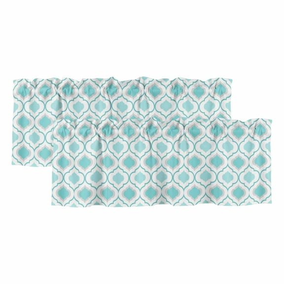 2 Pack Teal Blue Cyan Valance for Window Morocco Geometric Abstract Kitchen Valance Rod Pocket Short Curtain Topper Decorative Window Treatment for Living Room Bedroom 42"x12"
