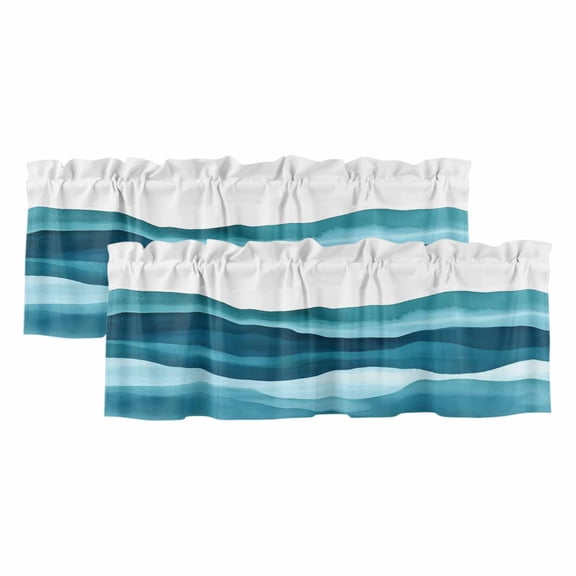 2 Pack Teal Blue Valance for Window Water Ripple Abstract Gradient Coean Waves Kitchen Valance Rod Pocket Short Curtain Topper Decorative Window Treatment for Living Room Bedroom 42"x12"
