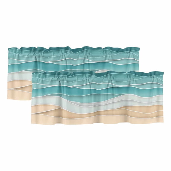 2 Pack Teal Ripple Valance for Window Teal Wave Gradient Abstract Line Kitchen Valance Rod Pocket Short Curtain Topper Decorative Window Treatment for Living Room Bedroom 42"x12"