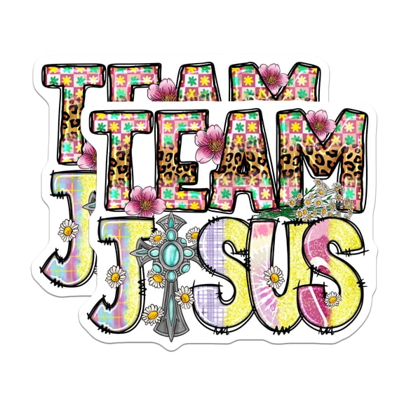 (2 Pack) Team Jesus Magnets - Christian Faith Decor - Boho Leopard Daisy Cross - Spiritual Refrigerator Art - 5 Inches On Longest Side - Thick Durable Magnet - Made in USA - MAG30651