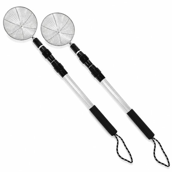 2 Pack Telescopic Beach Sand Scoop, Stainless Steel Wire Sand Sifter Tool with Extendable Handle for Beachcombing, Shell Collecting and Metal Detecting