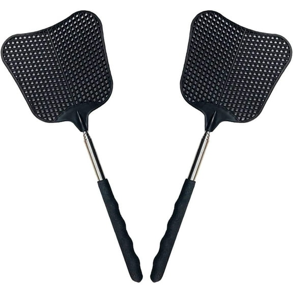 2 Pack Telescopic Fly Swatters, Heavy Duty Plastic Swat Head with Extendable Stainless Steel Handle, Indoor Outdoor Insect Pest Control Swat Set
