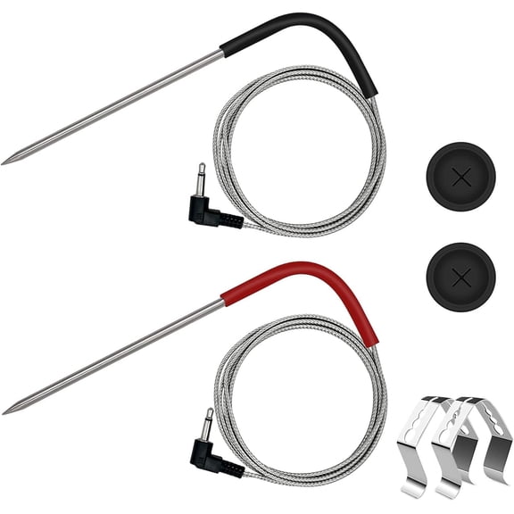 2-Pack Temp Meat Probe Replacement for Pellet Grills and Smokers, 3.5 mm Plug Thermometer Probes with 2 PCS Grommets Clips