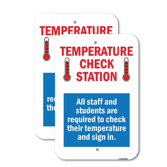 (2 Pack) Temperature Check Station | 18" X 24" Heavy-Gauge Aluminum Sign | Rust Free Aluminum, Weather Resistant, Waterproof, Fade Resistant, 2 Pre-drilled Holes