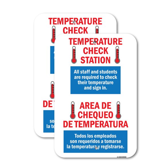 (2 Pack) Temperature Check Station Spanish | 18" X 24" Heavy-Gauge Aluminum Sign | Rust Free Aluminum, Weather Resistant, Waterproof, Fade Resistant, 2 Pre-drilled Holes