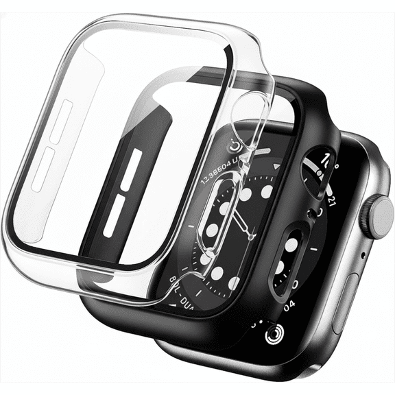 2 Pack Tempered Glass Case Cover Compatible for Apple Watch Series 10 / 11 - 42mm, Ultra-Thin Lightweight Scratch-Resistant Cover for iWatch, Clear Black