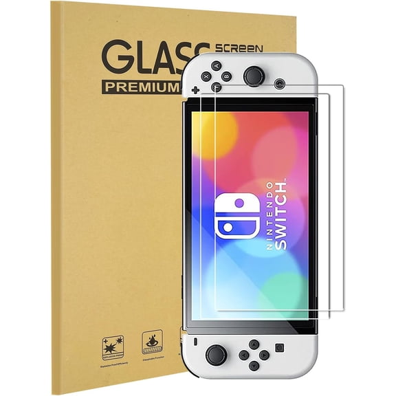 2-Pack Tempered Glass Screen Protector Compatible with Nintendo Switch OLED model 2021, Ultra Clear & 9H Hardness & Scratch Resistant & Easy Installation
