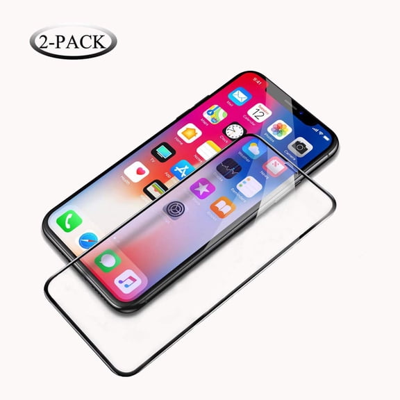 2 Pack Tempered Glass Screen Protector For iPhone XS & iPhone X [Case Friendly][Full Screen Coverage][HD Clear][9H Hardness][Anti-Fingerprint], Black
