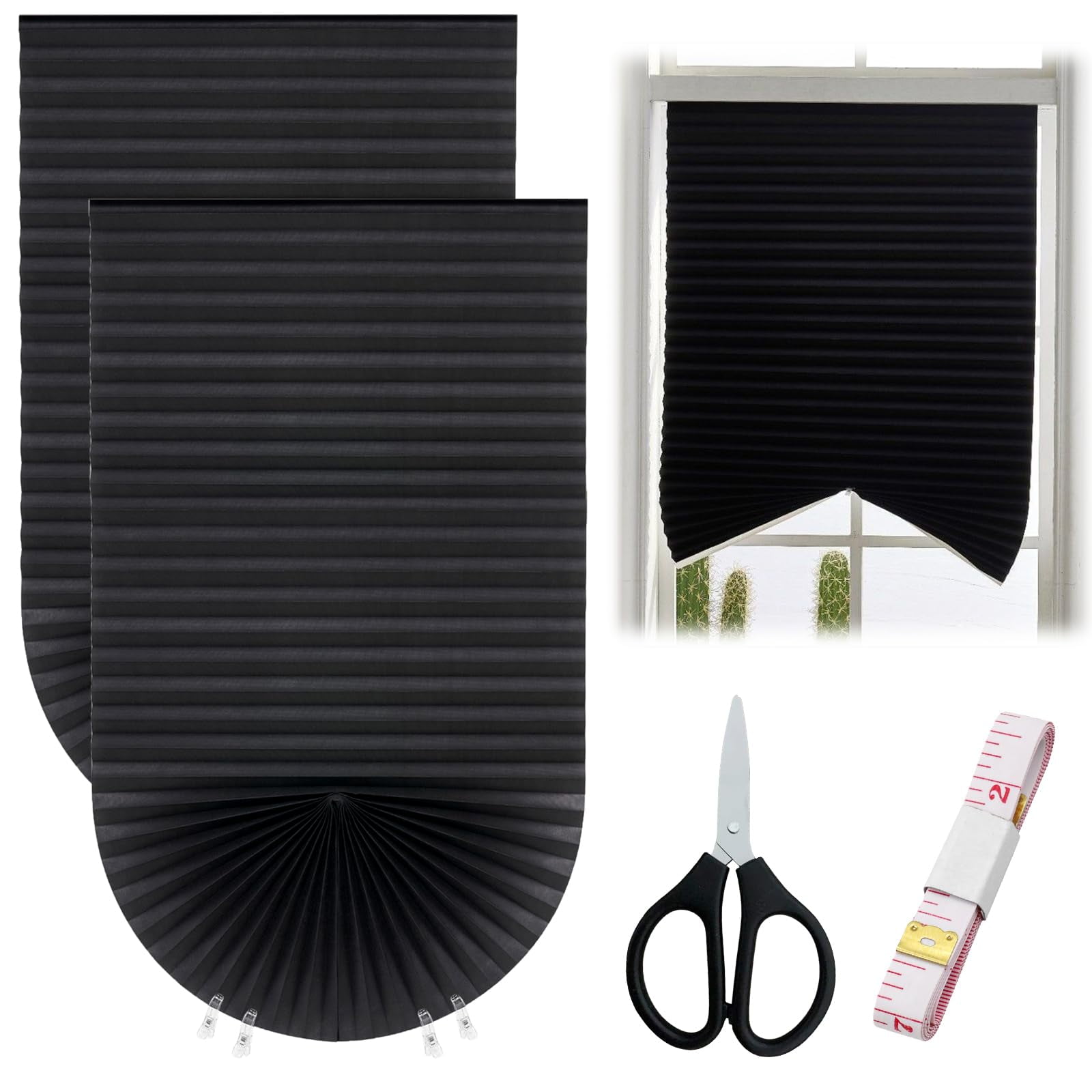 2 Pack Temporary Blackout Blinds, VEGCOO 180 * 90cm Stick on Curtains Blackout Blinds with 4 Clips, No Drill Blinds Blackout Curtains for Bedroom Kitchen Bathroom Windows Nursery Loft Travel RV Car